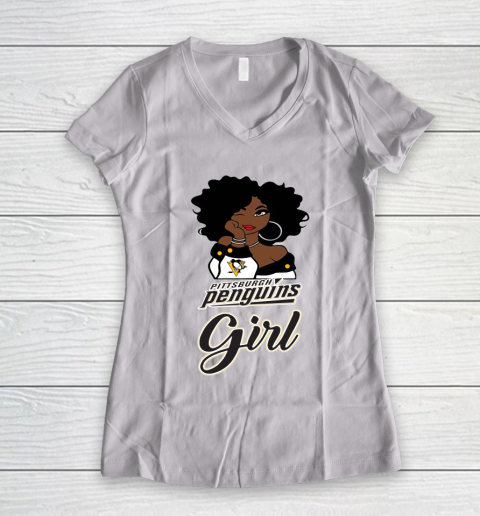 Pittsburgh Penguins Girl NHL Women's V-Neck T-Shirt 2