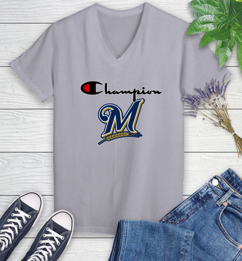MLB Baseball Milwaukee Brewers Champion Shirt Women's V-Neck T-Shirt 2