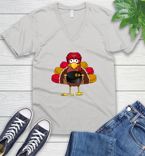 Chicago Blackhawks Turkey Thanksgiving Day V-Neck T-Shirt