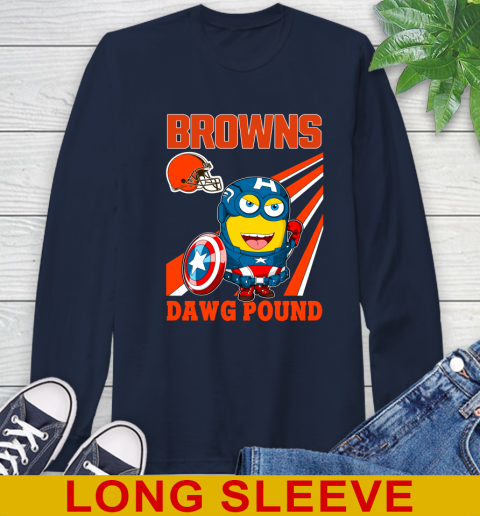 NFL Football Cleveland Browns Captain America Marvel Avengers Minion Shirt Long Sleeve T-Shirt 3