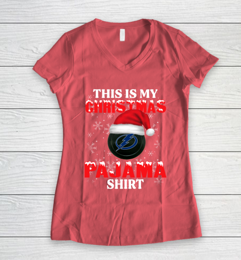 Tampa Bay Lightning This Is My Christmas Pajama Shirt NHL Women's V-Neck T-Shirt 4