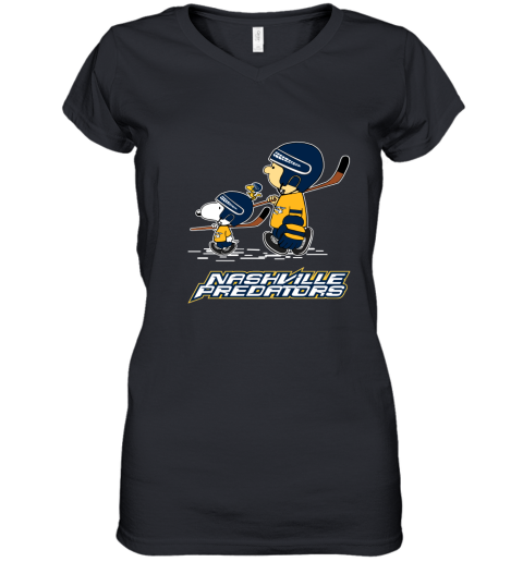 Let's Play Nashville Predators Ice Hockey Snoopy NHL Women's V-Neck T-Shirt