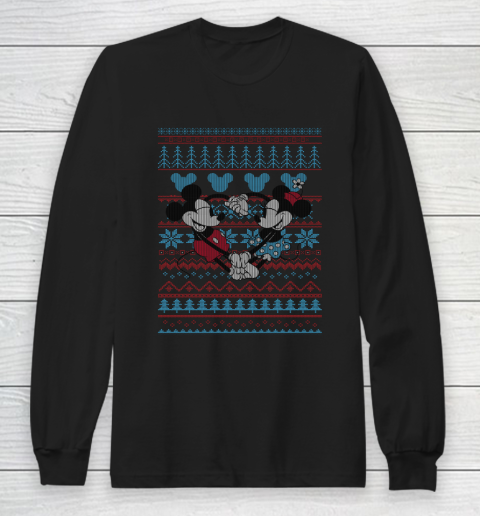 Disney Mickey And Minnie Mouse Christmas Ugly Sweater Style Long Sleeve T-Shirt