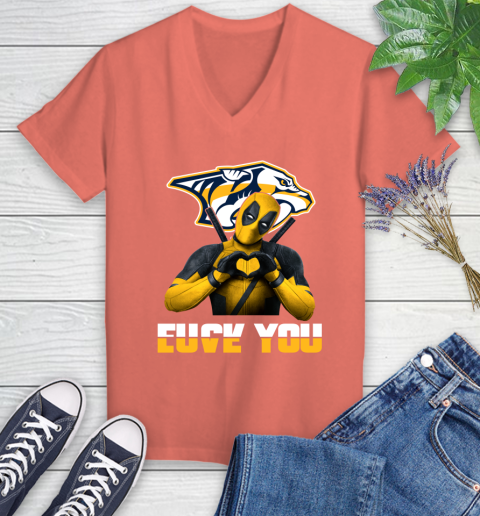 NHL Nashville Predators Deadpool Love You Fuck You Hockey Sports Women's V-Neck T-Shirt 6