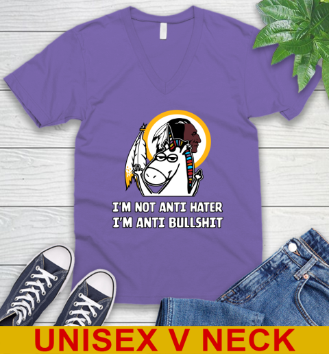 Washington Redskins NFL Football Unicorn I'm Not Anti Hater I'm Anti Bullshit V-Neck T-Shirt 9