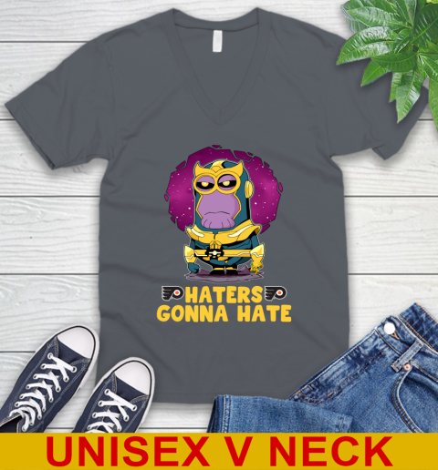 NHL Hockey Philadelphia Flyers Haters Gonna Hate Thanos Minion Marvel Shirt V-Neck T-Shirt 6 NHL Hockey Philadelphia Flyers Haters Gonna Hate Thanos Minion Marvel Shirt V-Neck T-Shirt - Image 6