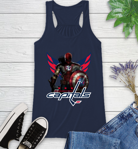 NHL Captain America Thor Spider Man Hawkeye Avengers Endgame Hockey Washington Capitals Racerback Tank 10