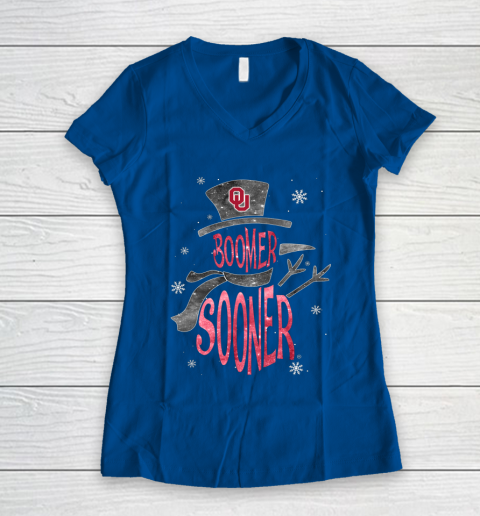 Oklahoma Sooners Christmas Snowman Women's V-Neck T-Shirt 7