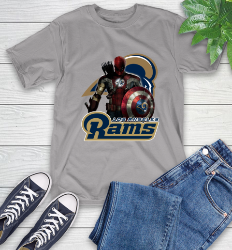 NFL Captain America Thor Spider Man Hawkeye Avengers Endgame Football Los Angeles Rams T-Shirt 6