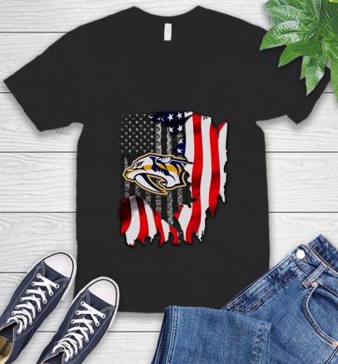 Nashville Predators NHL Hockey American Flag V-Neck T-Shirt