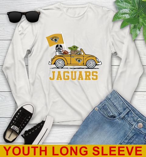 NFL Football Jacksonville Jaguars Darth Vader Baby Yoda Driving Star Wars Shirt Youth Long Sleeve 12