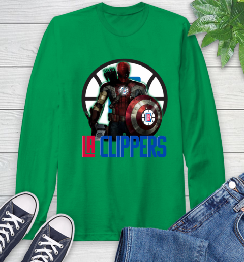 LA Clippers NBA Basketball Captain America Thor Spider Man Hawkeye Avengers Long Sleeve T-Shirt 7