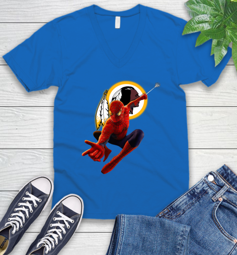NFL Spider Man Avengers Endgame Football Washington Redskins V-Neck T-Shirt 6