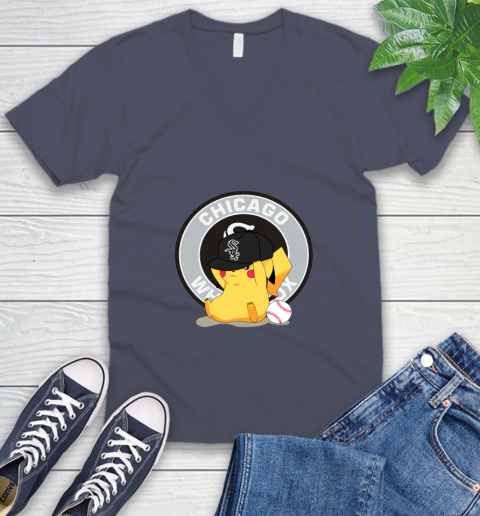 MLB Pikachu Baseball Sports Chicago White Sox V-Neck T-Shirt 8