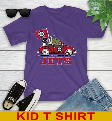 NHL Hockey Winnipeg Jets Darth Vader Baby Yoda Driving Star Wars Shirt Youth T-Shirt 4
