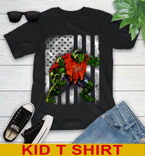 Baltimore Orioles Hulk Marvel Avengers MLB Baseball American Flag Youth T-Shirt