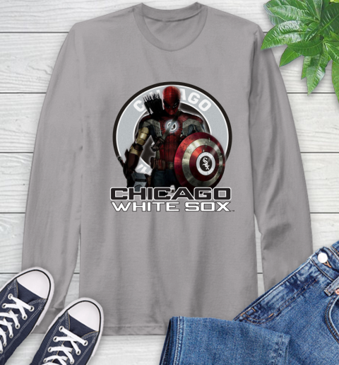 MLB Captain America Thor Spider Man Hawkeye Avengers Endgame Baseball Chicago White Sox Long Sleeve T-Shirt 6