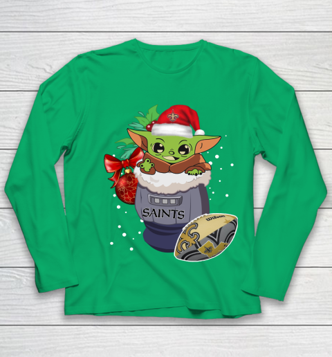 New Orleans Saints Christmas Baby Yoda Star Wars Funny Happy NFL Youth Long Sleeve 6