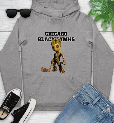 Chicago Blackhawks NHL Hockey Groot Marvel Guardians Of The Galaxy Youth Hoodie 6