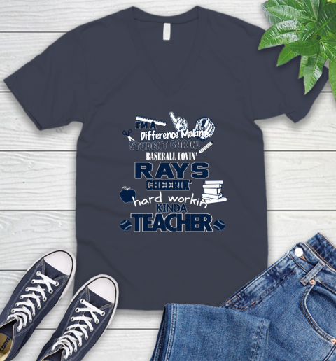 Tampa Bay Rays MLB I'm A Difference Making Student Caring Baseball Loving Kinda Teacher V-Neck T-Shirt 8