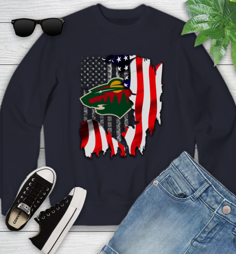 Minnesota Wild NHL Hockey American Flag Youth Sweatshirt 2