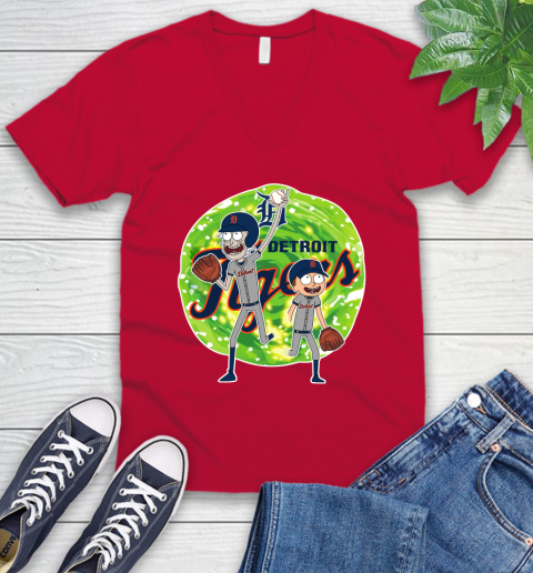 MLB Detroit Tigers Rick And Morty Baseball Sports V-Neck T-Shirt 8