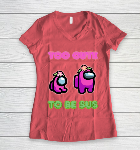 Among Us Shirts Too cute to be sus Women's V-Neck T-Shirt 3