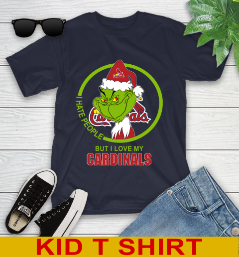 St.Louis Cardinals MLB Christmas Grinch I Hate People But I Love My Favorite Baseball Team Youth T-Shirt 3