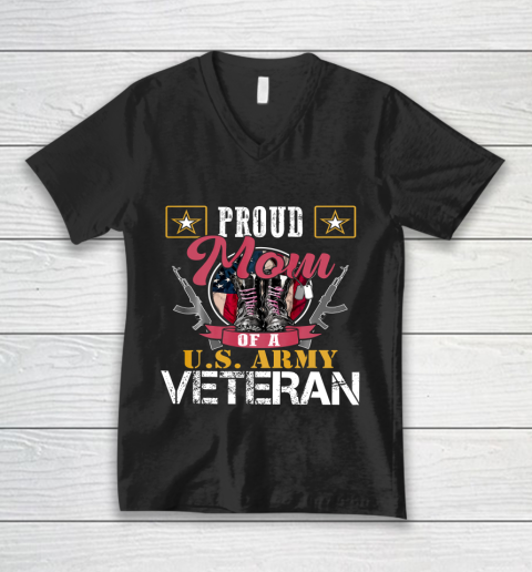 Veteran Shirt Vintage Proud Mom Of A U S Army Veteran Gift V-Neck T-Shirt