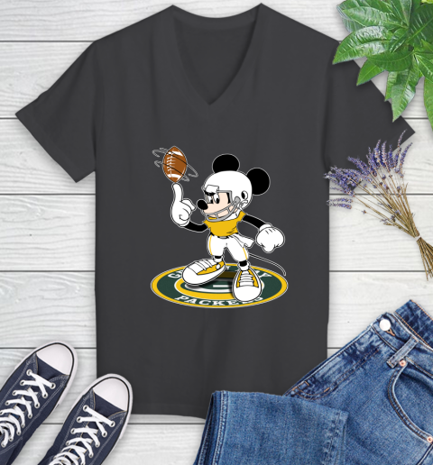 NFL Football Green Bay Packers Cheerful Mickey Disney Shirt Women's V-Neck T-Shirt 7