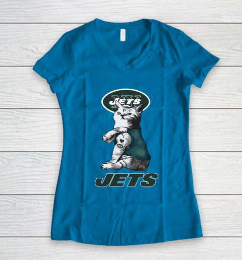 NFL Football My Cat Loves New York Jets Women's V-Neck T-Shirt 5