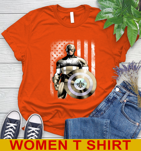 New Orleans Saints NFL Football Captain America Marvel Avengers American Flag Shirt Women's T-Shirt 3
