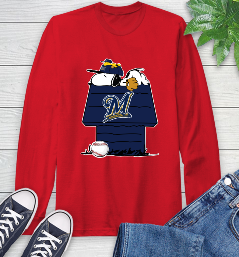 MLB Milwaukee Brewers Snoopy Woodstock The Peanuts Movie Baseball T Shirt Long Sleeve T-Shirt 10