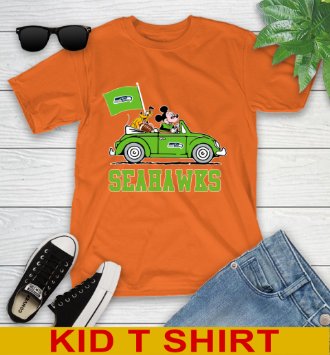 NFL Football Seattle Seahawks Pluto Mickey Driving Disney Shirt Youth T-Shirt - Image 8