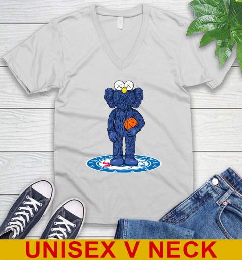 NBA Basketball Philadelphia 76ers Kaws Bff Blue Figure Shirt V-Neck T-Shirt