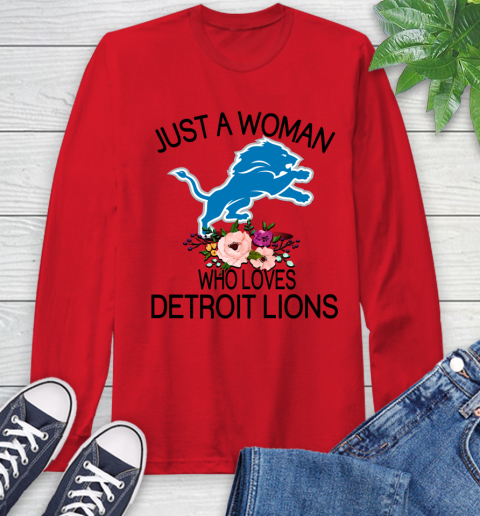NFL Just A Woman Who Loves Detroit Lions Football Sports Long Sleeve T-Shirt 9