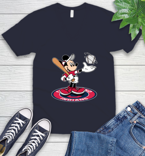 MLB Baseball Cleveland Indians Cheerful Mickey Disney Shirt V-Neck T-Shirt 3
