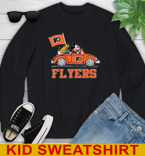 NHL Hockey Philadelphia Flyers Pluto Mickey Driving Disney Shirt Youth Sweatshirt 2
