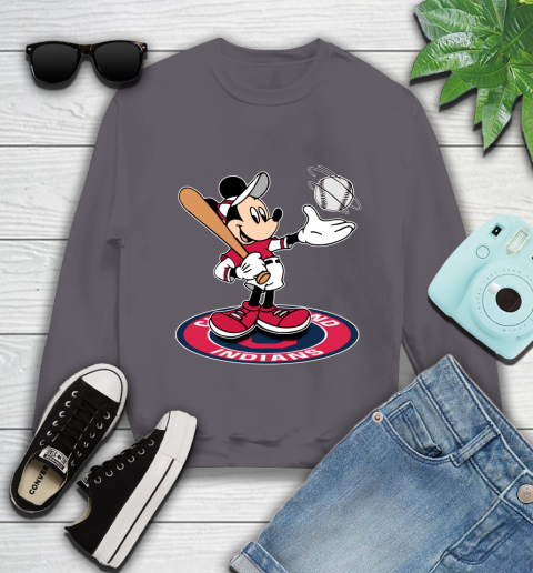 MLB Baseball Cleveland Indians Cheerful Mickey Disney Shirt Youth Sweatshirt 5