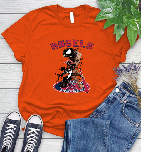 MLB Los Angeles Angels Baseball Venom Groot Guardians Of The Galaxy Women's T-Shirt 4