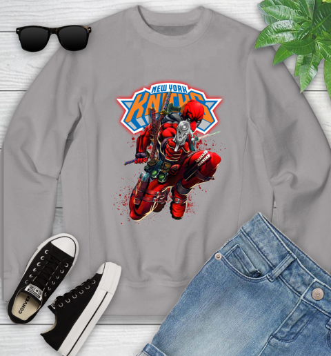 NBA Deadpool Marvel Comics Sports Basketball New York Knicks Youth Sweatshirt 4