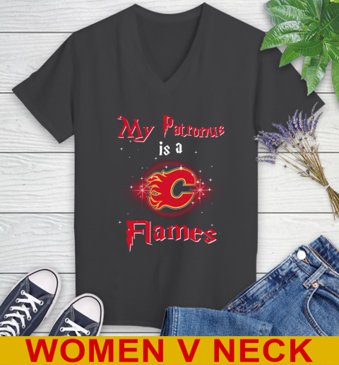 NHL Hockey Harry Potter My Patronus Is A Calgary Flames Women's V-Neck T-Shirt 9 NHL Hockey Harry Potter My Patronus Is A Calgary Flames Women's V-Neck T-Shirt - Image 9