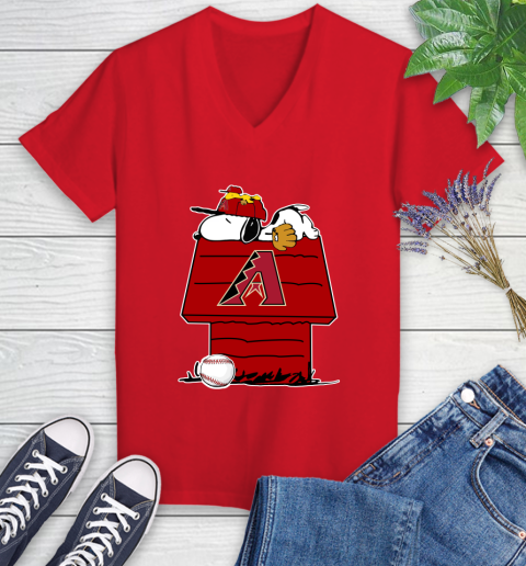 MLB Arizona Diamondbacks Snoopy Woodstock The Peanuts Movie Baseball T Shirt Women's V-Neck T-Shirt 12