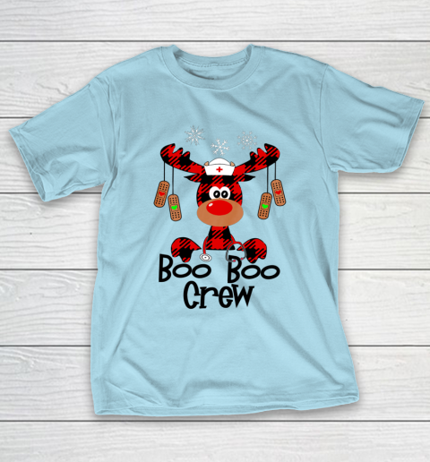 Boo Boo Crew Reindeer Nurse Christmas Buffalo Plaid Nursing T-Shirt
