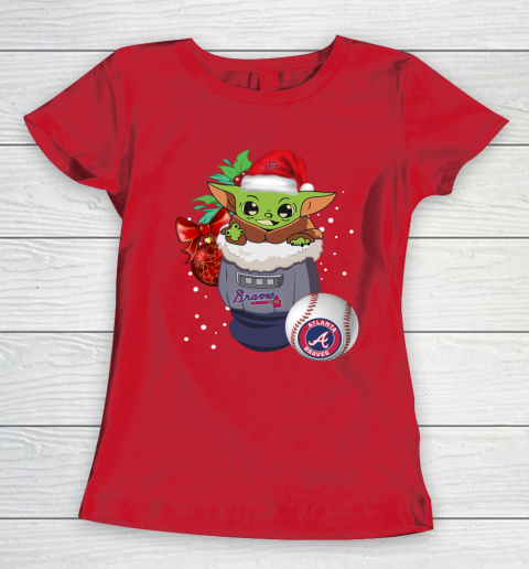 Atlanta Braves Christmas Baby Yoda Star Wars Funny Happy MLB Women's T-Shirt 10