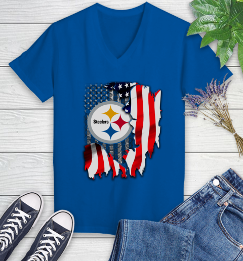 Pittsburgh Steelers NFL Football American Flag Women's V-Neck T-Shirt 11 Pittsburgh Steelers NFL Football American Flag Women's V-Neck T-Shirt - Image 11