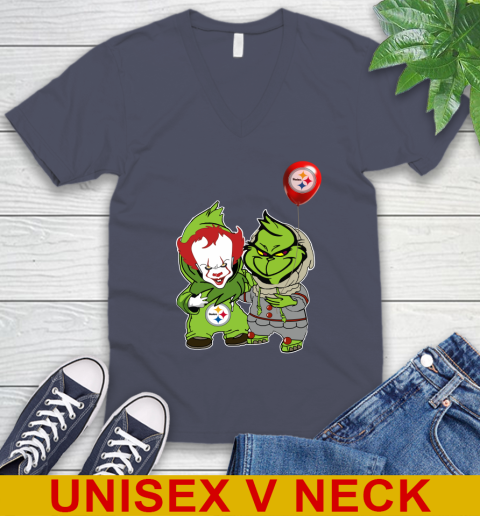 Pittsburgh Steelers Baby Pennywise Grinch Christmas NFL Football V-Neck T-Shirt 8