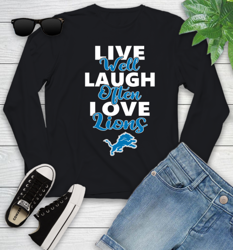 NFL Football Detroit Lions Live Well Laugh Often Love Shirt Youth Long Sleeve