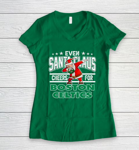 Boston Celtics Even Santa Claus Cheers For Christmas NBA Women's V-Neck T-Shirt 3