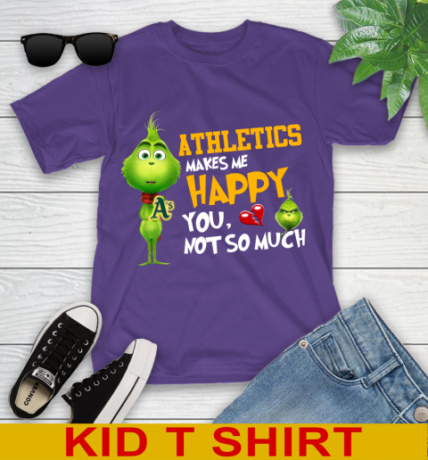 MLB Oakland Athletics Makes Me Happy You Not So Much Grinch Baseball Sports Youth T-Shirt 3